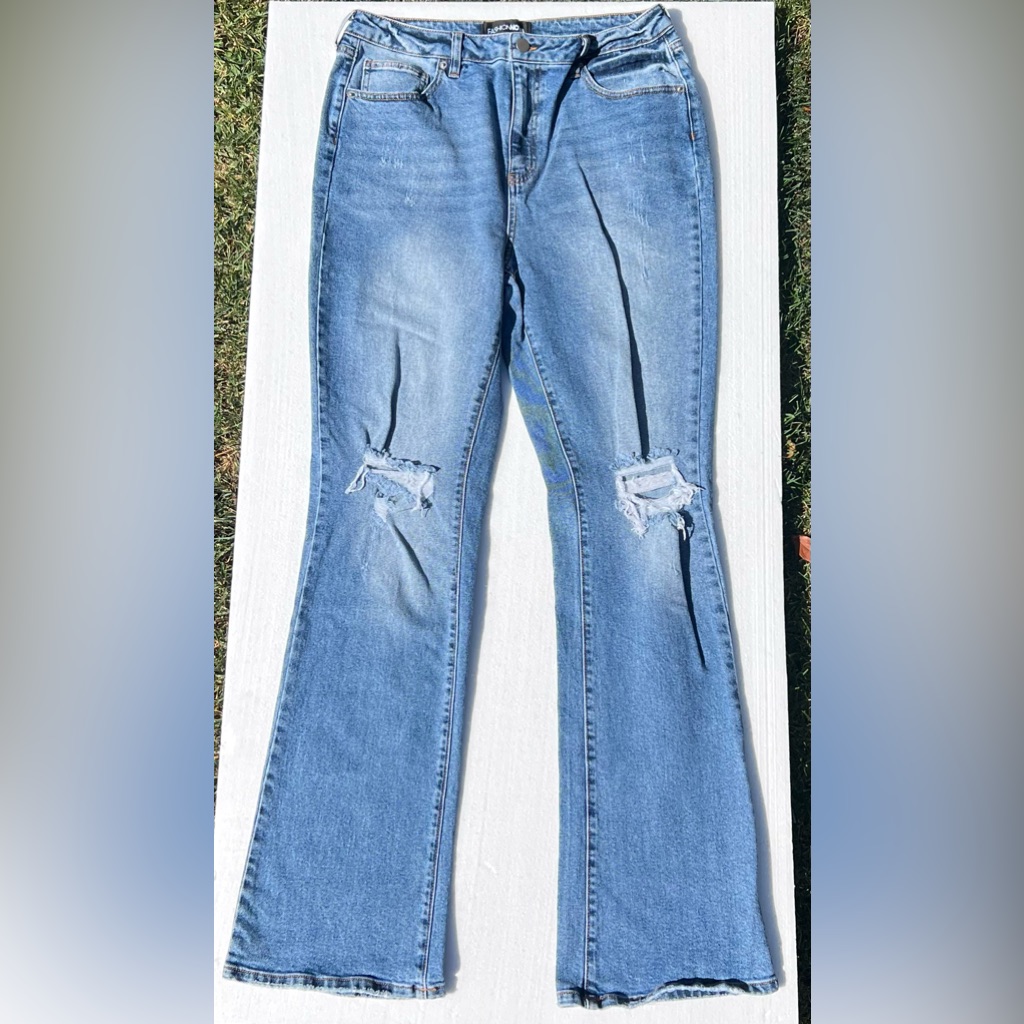 Fashion Nova Light Blue Distressed Flare Jeans
